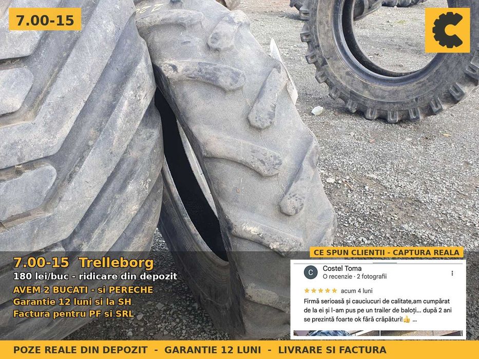 Cauciucuri Anvelope 7.00-15 7.00 15 700-15 7.00x15 70015 Trelleborg Incarcator Buldo si Industrial SH Second Hand OCAZIE Oferta Pret Bun Reducere