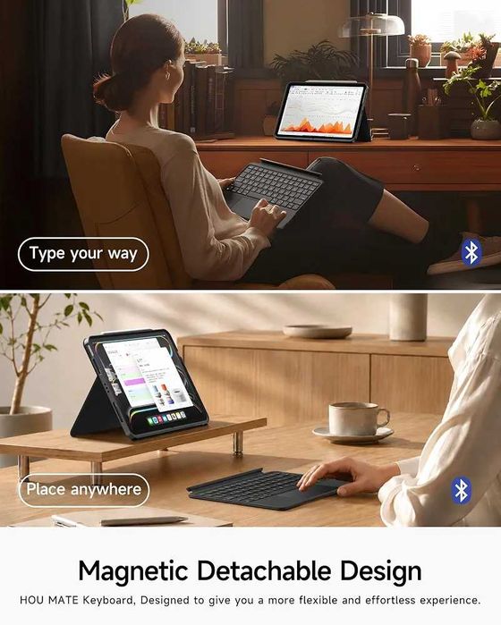 Чисто нов калъф с клавиатура HOU 360° за iPad 10th Gen и A16 (10.9" / 11")