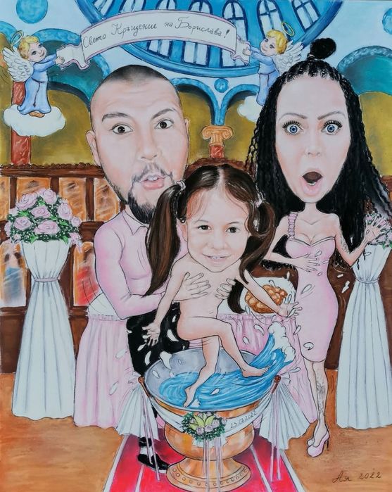 Ръчно рисувам карикатури със сух пастел по поръчка