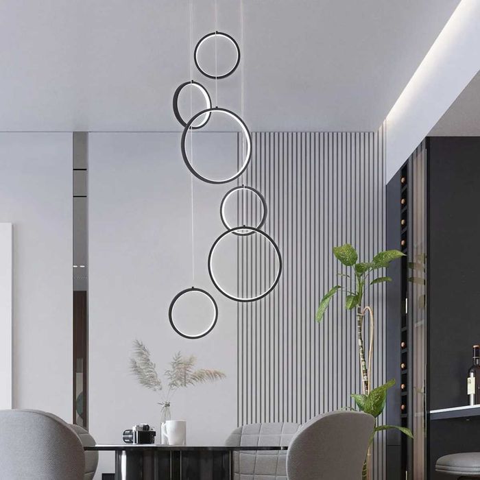6-пръстенов кръг ринг модерен лед LED полилей за висок таван, димируем