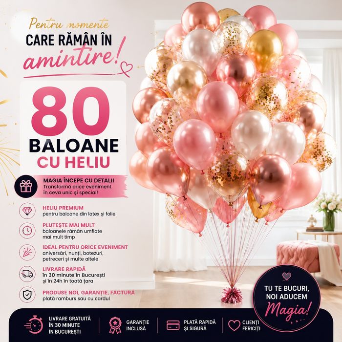 Baloane Heliu 80 bucăți. Livrare 24H