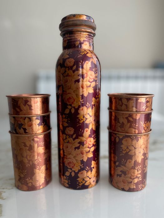 Copper bottle and 6 copper glass set