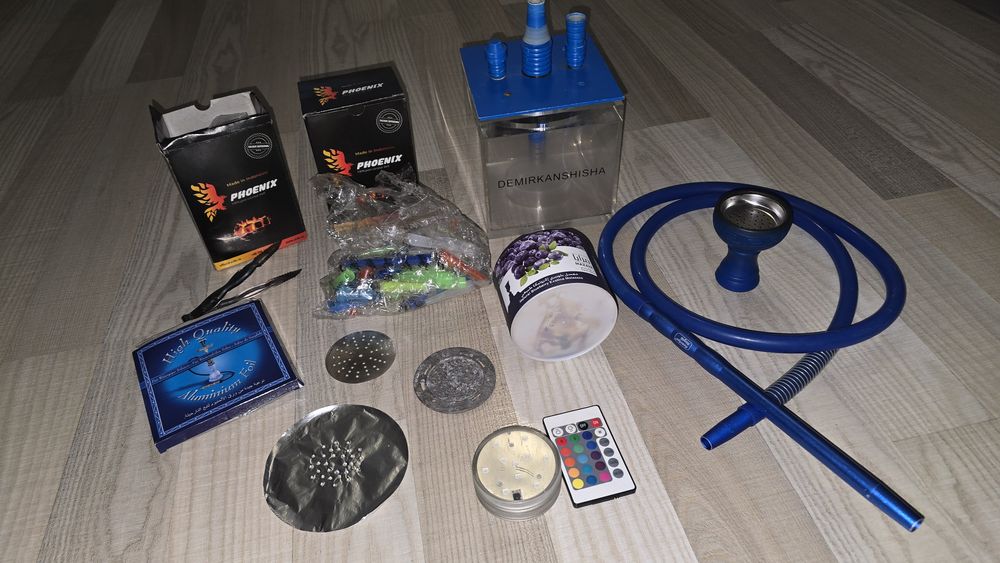 Set Narghilea premium cub LED aromă afine accesorii