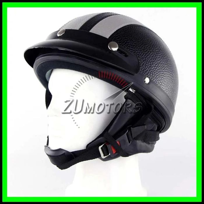 Casca moto Retro scuter Vespa Chopper Piele - Negru-GRI