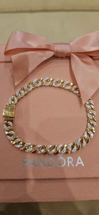 Bratara Pandora În Doua Tonuri Cu Lant Cubanez Elemente In Stil Pave