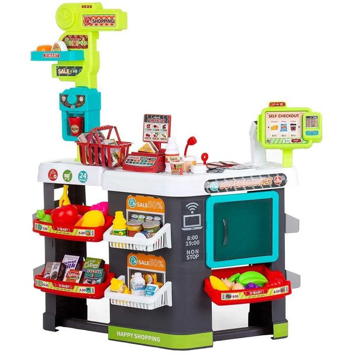 Set jucarie Supermarket 87 cm cu lumini, sunete si 81 accesorii