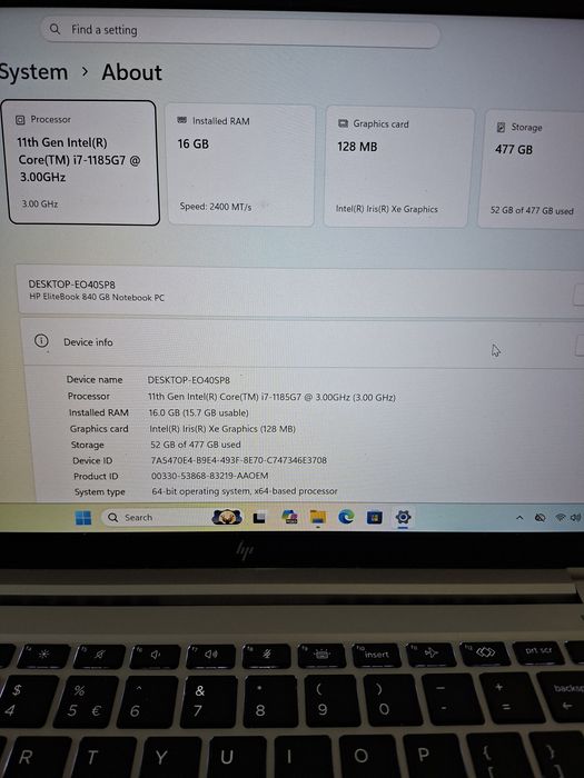 HP 840 G8, i7, 16 gb ram, SSD 500 gb