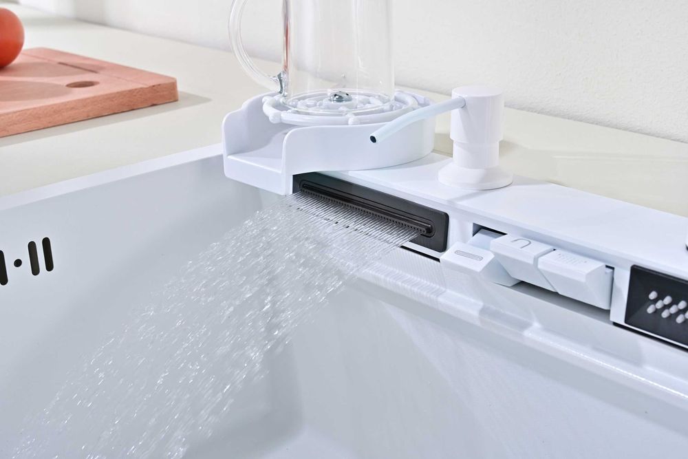 60см Бяла мултифункционална кухненска мивка с двоен водопад