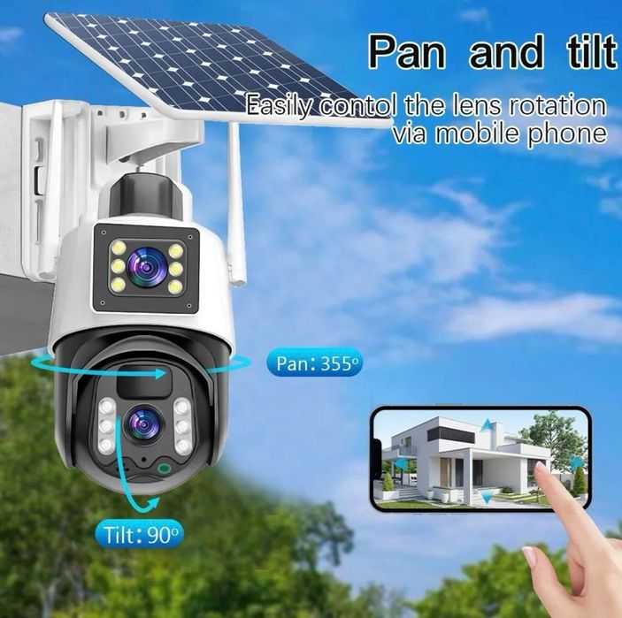 Camera supraveghere 4G V380 PRO panou solar SIM PTZ alarma 4MP rotire