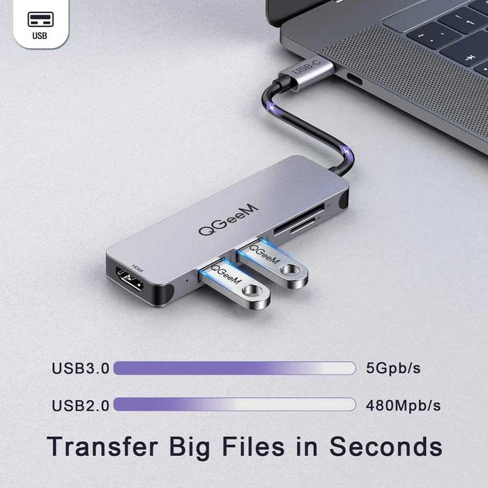 5-в-1 HDMI USB-C хъб QGEEM