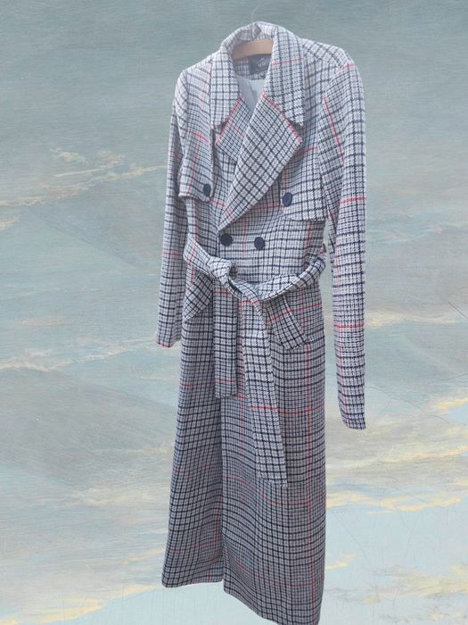 Palton lung damă cadrilat