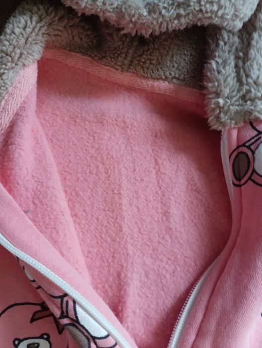 Бебешко зимно розово гащеризонче "мече" за момиче на мечета размер 6-9