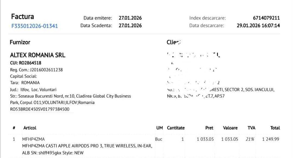 Casti apple airpods pro 3 true wireless in ear