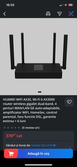 Router Wireless Huawei AX3S, Wi-Fi 6, Dual-Core, Gigabit – Nou/Testat