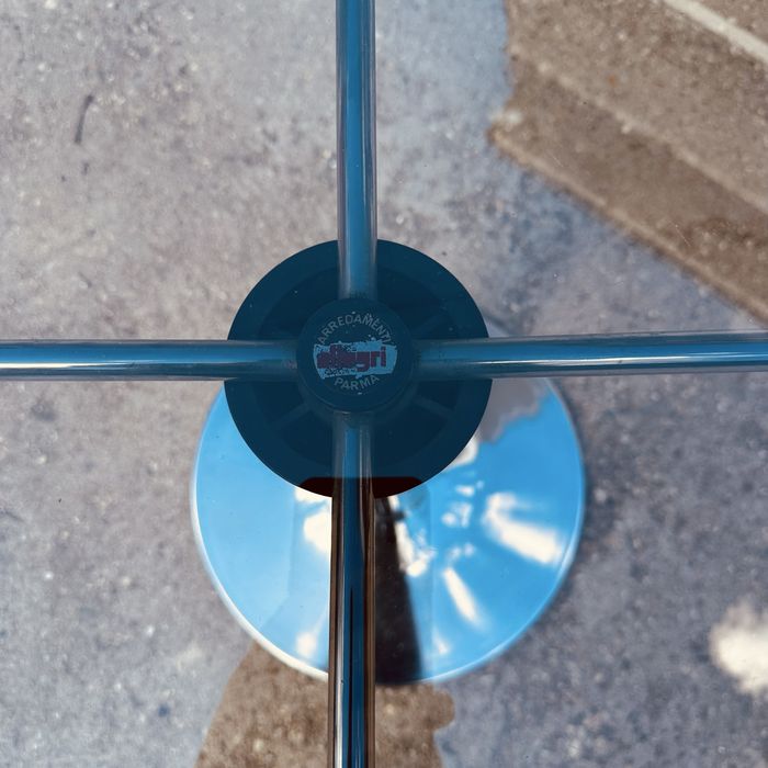 Италианска конзолна маса Allegri Parma 70-те – хром и опушено стъкло