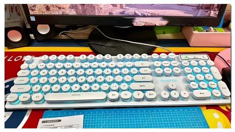 Ретро Панк Игровая Клавиатура - 104 Клавиши, Синяя Подсветка