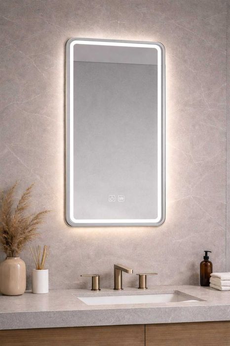 Зеркало для ванной с подсвет3 цвета с металлической оправой.