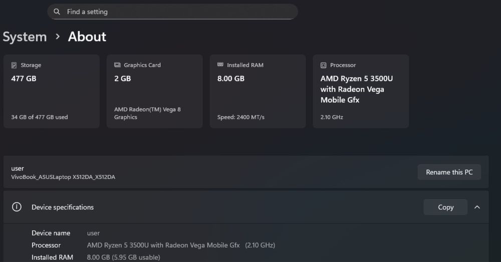 Asus Vivo Book x512 DA