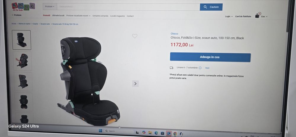Scaun auto Chicco 100-150cm si 15-36kg, isofix