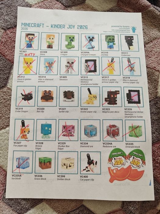 Обменяю повторки kinder joy Minecraft