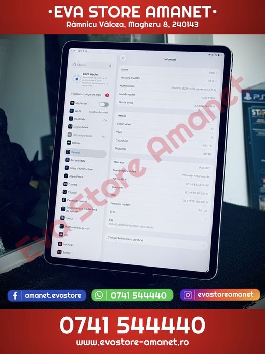 Tableta Apple iPad Pro 12.9” (4th Gen) Silver  1TB  WiFi + Cellular Battery Life: 99% (66 cicluri) + Stylus ESR + Apple Magic Keyboard