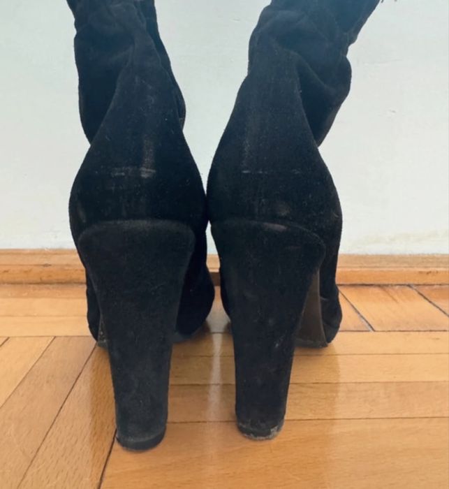 Cizme piele întoarsă, interior exterior, înălțime toc 10 cm