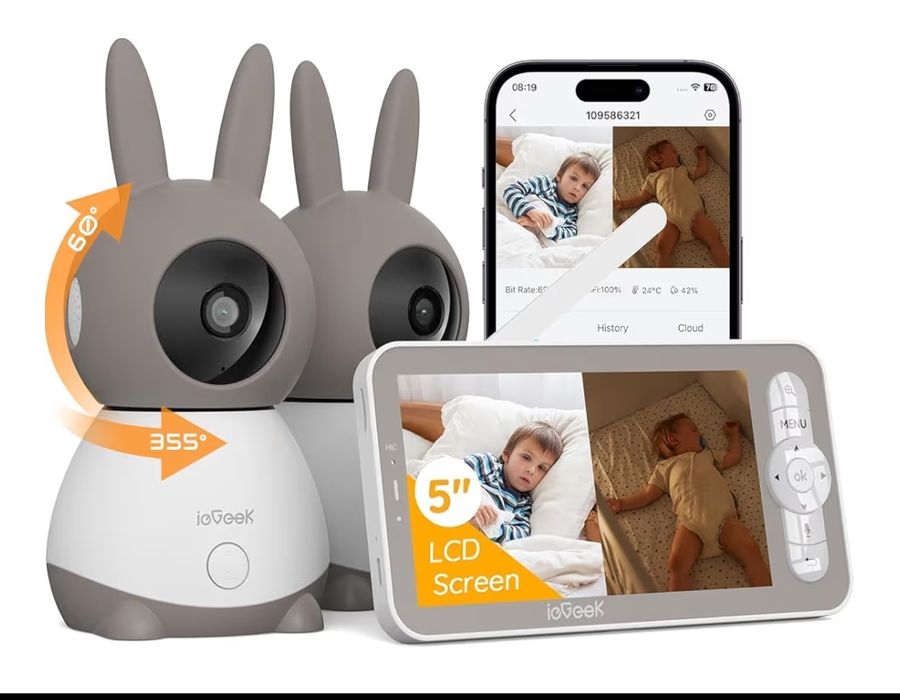 Monitor pentru bebeluși ieGeek 2K cu ecran divizat,