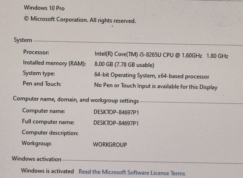 vand laptop Dell Vostro 5481..14"FH..i5 8265 Quad..8 Gb..Ssd 256Gb