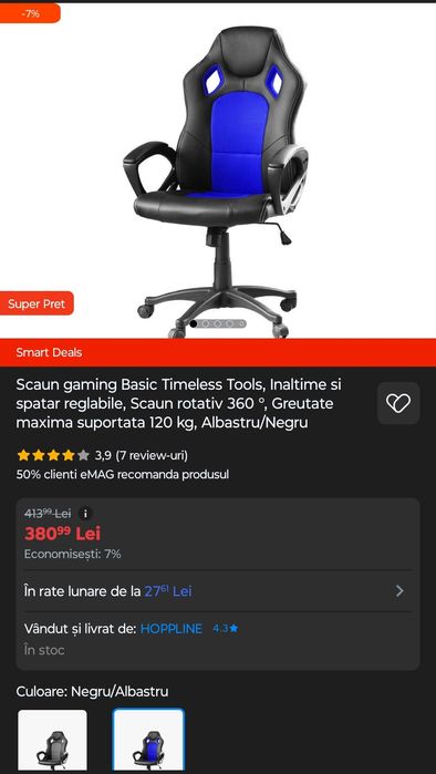 Vând scaun gaming albastru  oferta