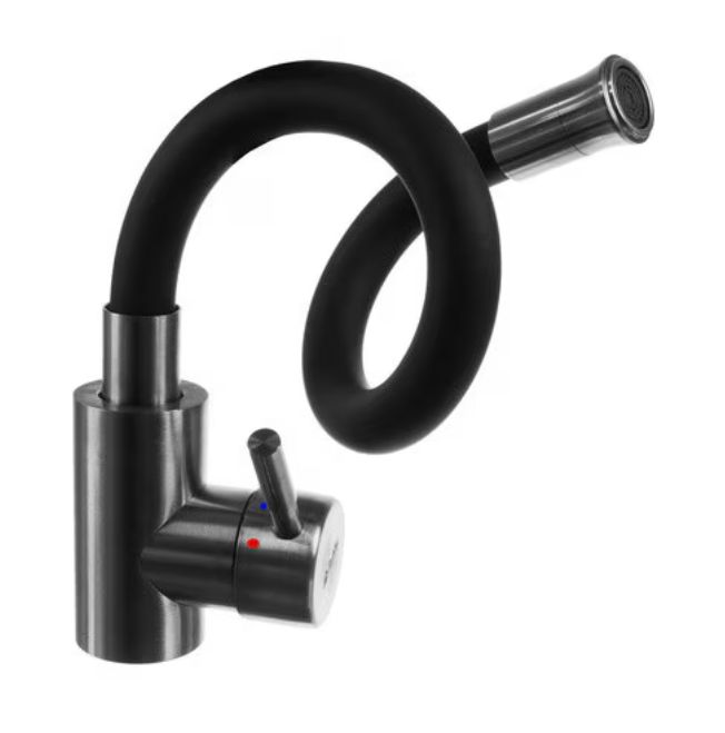 Baterie chiuveta bucatarie, 360°, comutator debit, Negru/Argintiu