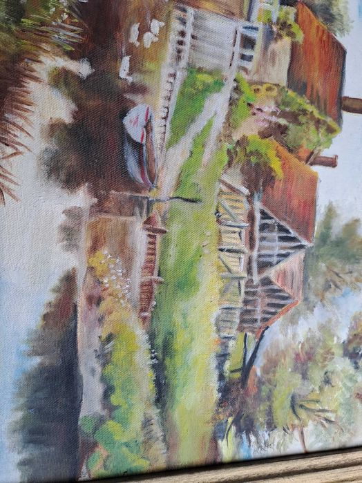 tablou romanesc pictura pe panza 53/43 cm semnat datat 1980