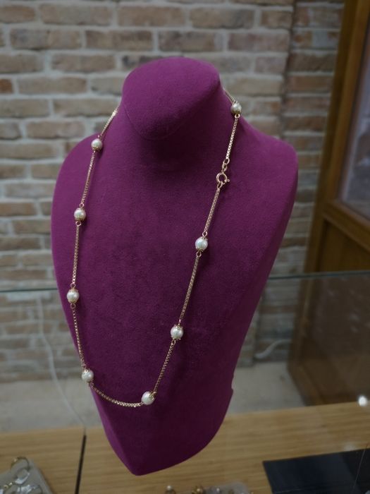 Lanț cu perle aur 18k 13.8gr (r)