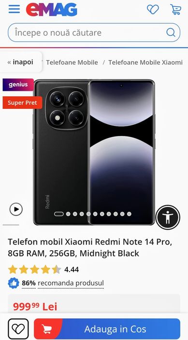 XIAOMI Redmi Note 14 Pro 4G Midnight Black 8/256 GB sigilat!