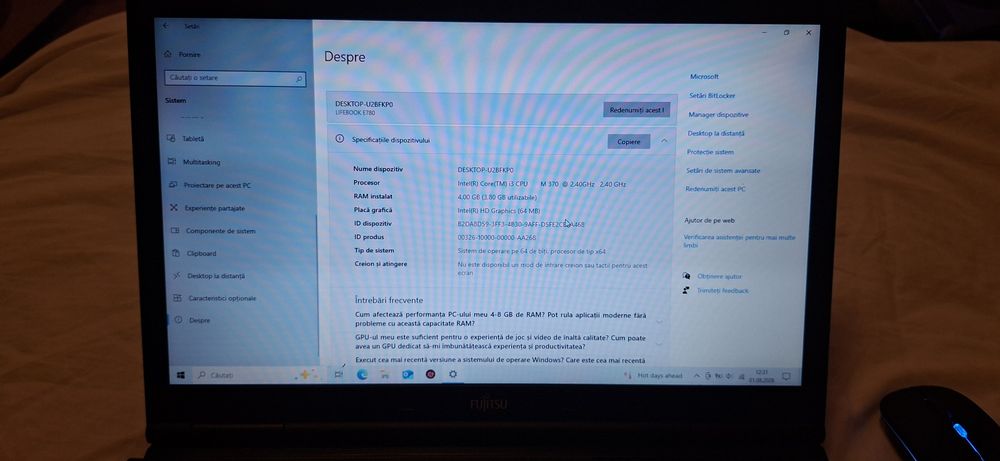 Fujitsu Lifebook E780 | SSD 120GB Kingston, 4GB RAM | Servisat & Testat