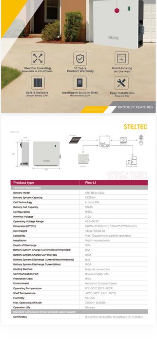 Acumulator Steltec Flex L-1 5.22 kw LiFePo4