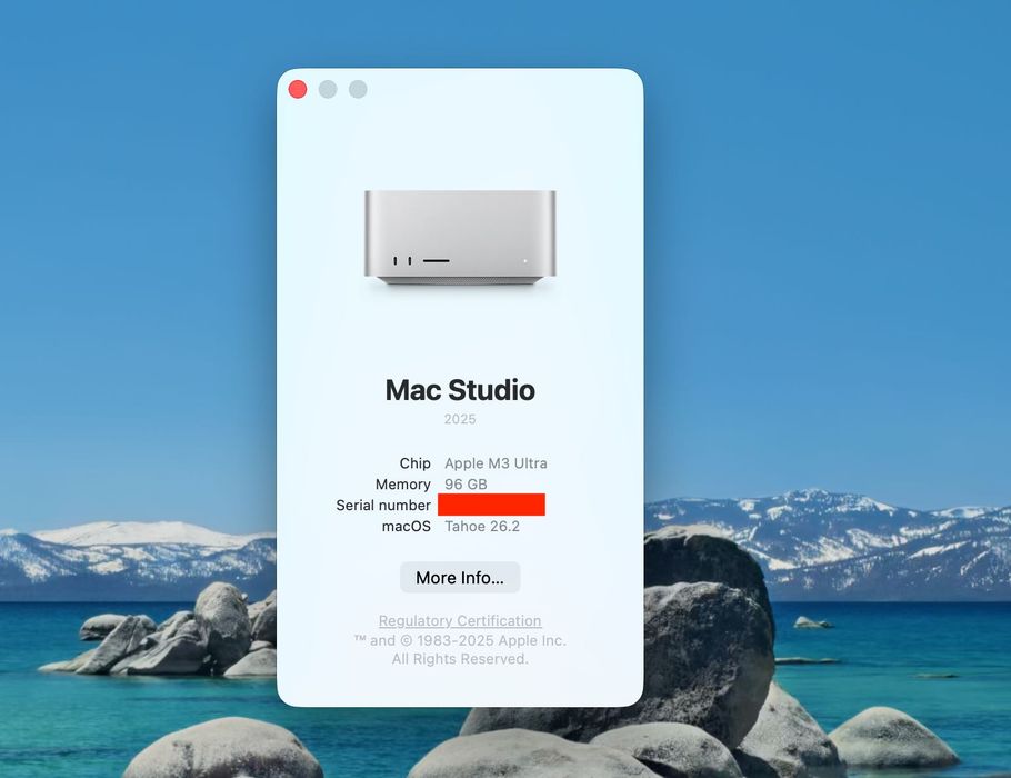 Apple Mac Studio 96GB Unified memory M3 Ultra chip with 28-core CPU 60-core GPU 1TB SSD