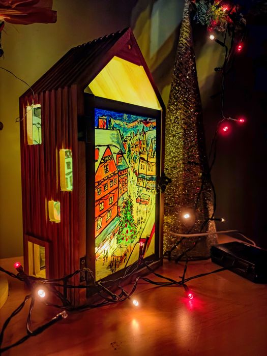 Коледна Ръчно рисувана лампа , коледен подарък