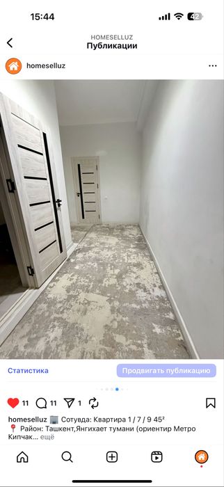 Uy sotiladi Yangi hayot Sputnik 7 1xonali 45 kvadrat
