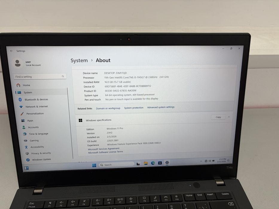 Lenovo ThinkPad T14s Gen2, Core I5-1145G7, SSD 256,RAM 16 GB