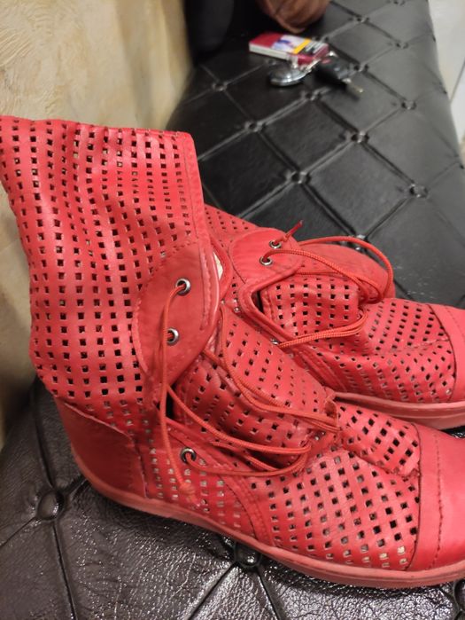Червени естествена кожа ботуши летни
