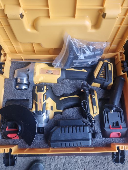 Set polizor unghiular si bormasina de impact marca Krafftec