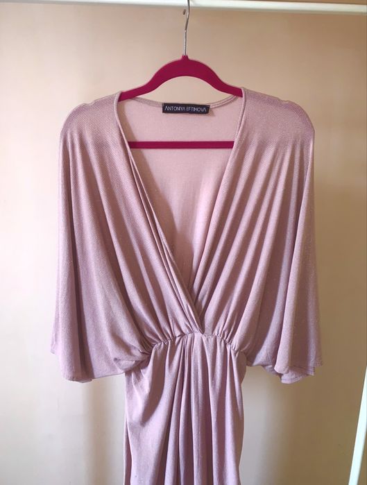 Дълга розова блестяща рокля S размер