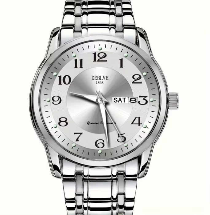 DEBLVE Мъжки моден часовник от неръждаема стомана с светещи ръце, дата