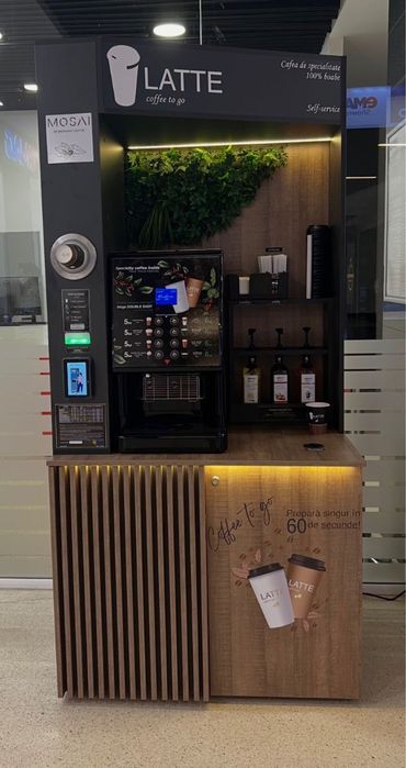 Aparat Cafea Vending Latte cu sisteme de plata Televend Cloud si myPOS Afacere la cheie