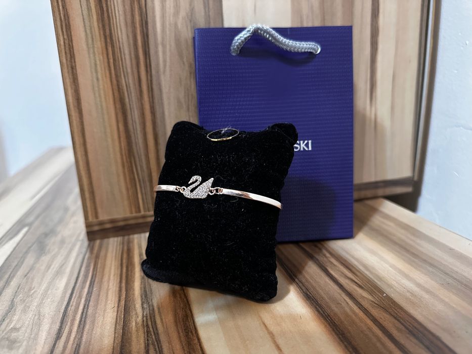 Brățară Swarovski lebădă pietre albe rose gold