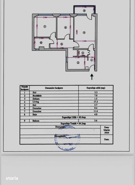 Apartament 3 camere, 64,2 mp, Gorjului, bloc 1978, acte complete