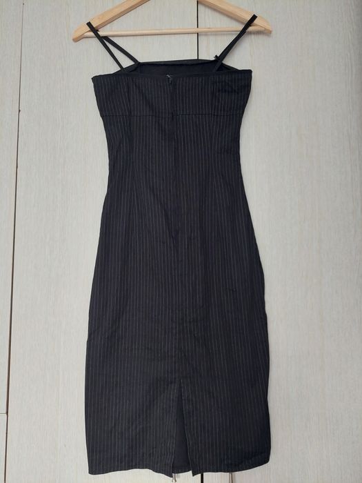 Rochie damă midi elegantă făcută pe comandă neagră cu dungi fine mărimea S-XS