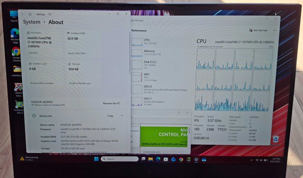15.6' HP ZBook G7 Intel Core i7-10750H/NVIDIA RTX 2070 8GB/32GB/1TB SSD/Бат.5ч.