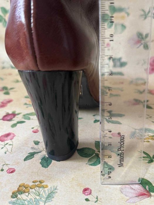 Cizme înalte din piele naturală maro cu toc gros