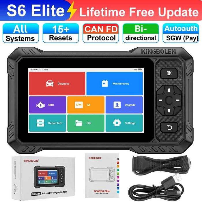 Tester auto KINGBOLEN S6 Elite 2025, tableta Android, diagnoza toate modulele, functii service 15+, AutoVIN 110+ marci, update gratuit pe viata